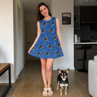 Full-length photo with the pet printed all over this Women's Kibble Cartography Custom Dog Face Tank Dress