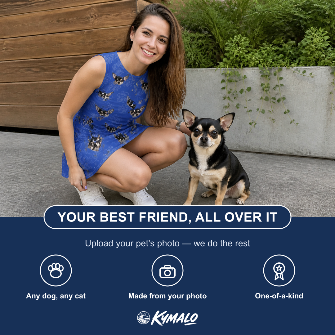 Friends in matching Women's Kibble Cartography Custom Dog Face Tank Dress — a group gift photo