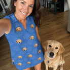Selfie with the pet whose face is printed all over this Women's Kibble Cartography Custom Dog Face V-Neck Dress