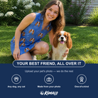 Friends in matching Women's Kibble Cartography Custom Dog Face V-Neck Dress — a group gift photo