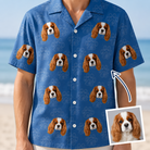 Man wearing Men's Kibble Cartography Custom Dog Face Hawaiian Shirt — custom faces printed all-over