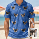 Man wearing Men's Kibble Cartography Custom Dog Face Polo Shirt — custom faces printed all-over