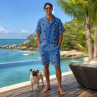Full-length photo with the pet printed all over this Men's Kibble Cartography Custom Dog Face Shirt & Shorts Set