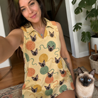 Selfie with the pet whose face is printed all over this Women's Mewton Balls Custom Cat Face V-Neck Dress
