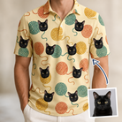 Man wearing Men's Mewton Balls Custom Cat Face Polo Shirt — custom faces printed all-over