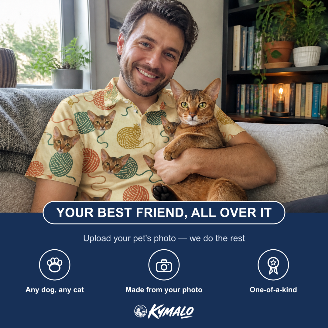 Friends in matching Men's Mewton Balls Custom Cat Face Polo Shirt — a group gift photo