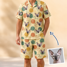 Man wearing Men's Mewton Balls Custom Cat Face Shirt & Shorts Set — custom faces printed all-over