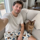 Selfie with the pet whose face is printed all over this Men's Catnip Kinetics Custom Cat Face Beach Shorts