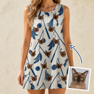 Woman wearing Women's Catnip Kinetics Custom Cat Face Tank Dress — custom faces printed all-over