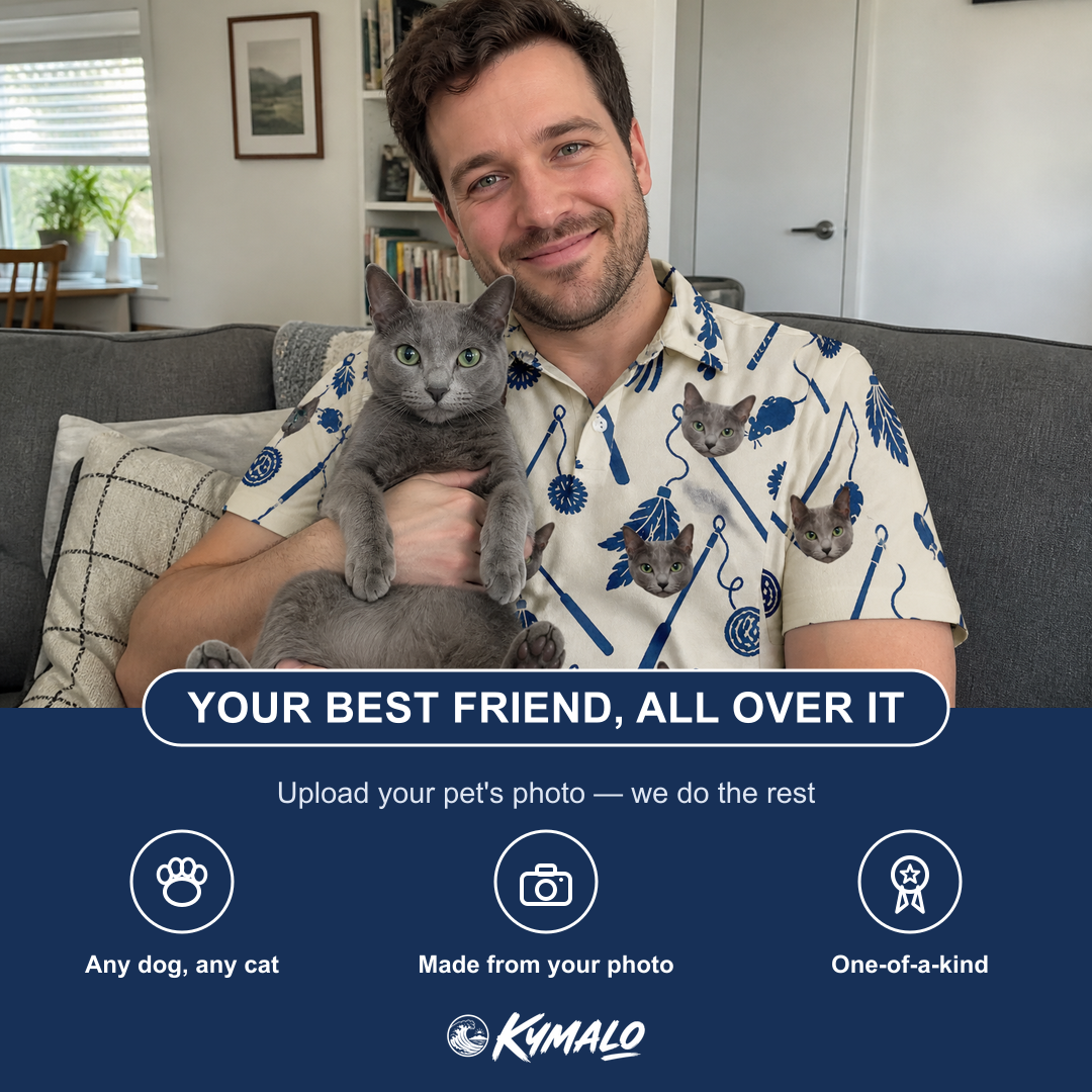 Friends in matching Men's Catnip Kinetics Custom Cat Face Polo Shirt — a group gift photo