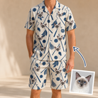 Man wearing Men's Catnip Kinetics Custom Cat Face Shirt & Shorts Set — custom faces printed all-over