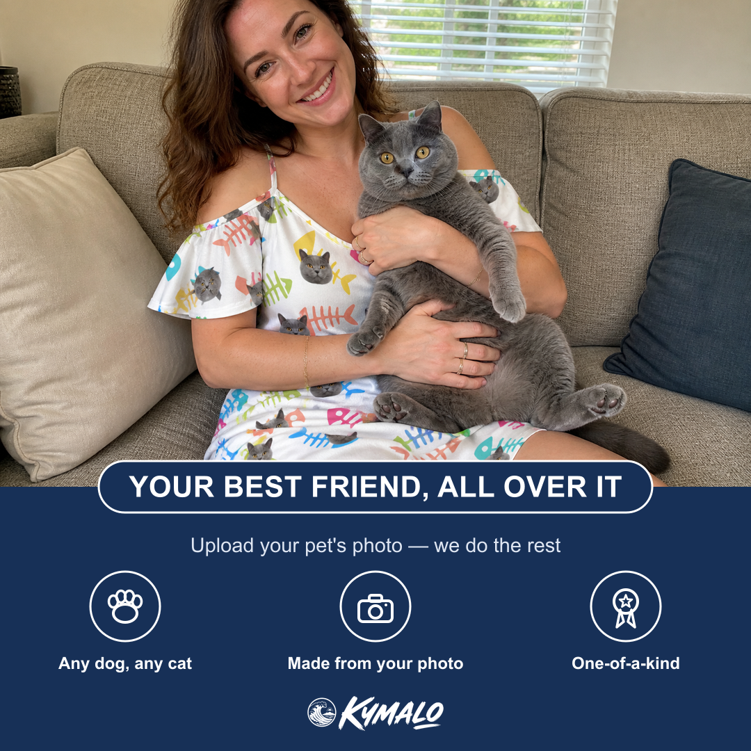 Friends in matching Women's Meow Marrow Custom Cat Face Off-Shoulder Dress — a group gift photo