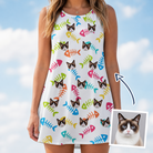 Woman wearing Women's Meow Marrow Custom Cat Face Tank Dress — custom faces printed all-over