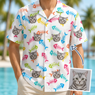 Man wearing Men's Meow Marrow Custom Cat Face Hawaiian Shirt — custom faces printed all-over