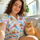 Selfie with the pet whose face is printed all over this Women's Meow Marrow Custom Cat Face Hawaiian Shirt