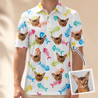 Man wearing Men's Meow Marrow Custom Cat Face Polo Shirt — custom faces printed all-over