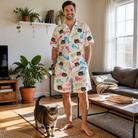 Full-length photo with the pet printed all over this Men's Meow Marrow Custom Cat Face Shirt & Shorts Set