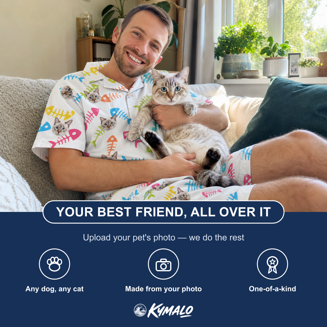 Friends in matching Men's Meow Marrow Custom Cat Face Shirt & Shorts Set — a group gift photo