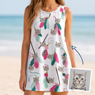 Woman wearing Women's Teaser Tornado Custom Cat Face Tank Dress — custom faces printed all-over