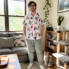 Full-length photo with the pet printed all over this Men's Teaser Tornado Custom Cat Face Hawaiian Shirt