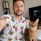 Selfie with the pet whose face is printed all over this Men's Teaser Tornado Custom Cat Face Polo Shirt