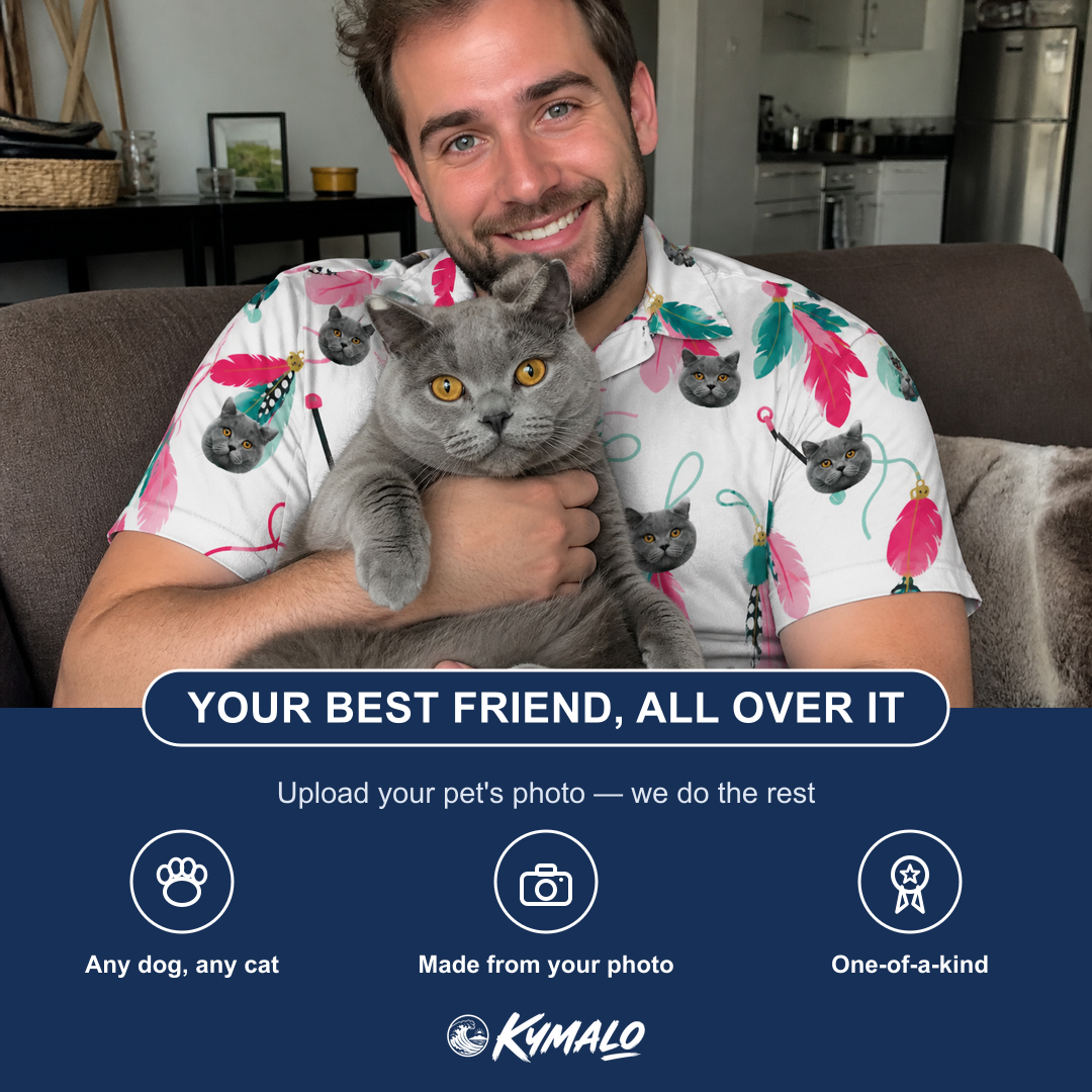 Friends in matching Men's Teaser Tornado Custom Cat Face Polo Shirt — a group gift photo