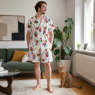 Full-length photo with the pet printed all over this Men's Teaser Tornado Custom Cat Face Shirt & Shorts Set