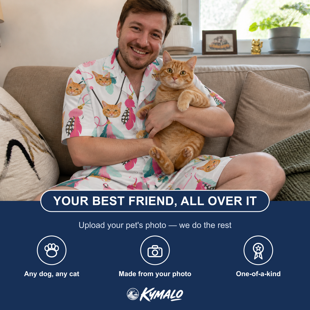 Friends in matching Men's Teaser Tornado Custom Cat Face Shirt & Shorts Set — a group gift photo
