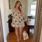 Full-length photo with the pet printed all over this Women's Bobbin Bengals Custom Cat Face Off-Shoulder Dress