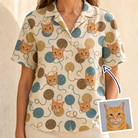 Woman wearing Women's Bobbin Bengals Custom Cat Face Hawaiian Shirt — custom faces printed all-over