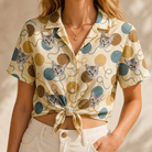 Woman wearing Women's Bobbin Bengals Custom Cat Face Hawaiian Shirt tied at the waist