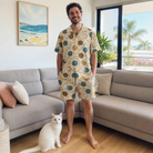 Full-length photo with the pet printed all over this Men's Bobbin Bengals Custom Cat Face Shirt & Shorts Set