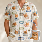 Man wearing Men's Dreamy Dens Custom Cat Face Hawaiian Shirt — custom faces printed all-over
