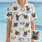 Woman wearing Women's Dreamy Dens Custom Cat Face Hawaiian Shirt — custom faces printed all-over