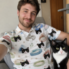 Selfie with the pet whose face is printed all over this Men's Dreamy Dens Custom Cat Face Polo Shirt
