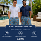 Friends in matching Men's Scuttle Sideshow Custom Face Beach Shorts — a group gift photo