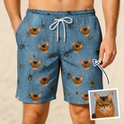 Man wearing Men's Scuttle Sideshow Custom Cat Face Beach Shorts — custom faces printed all-over