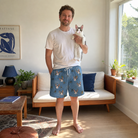 Full-length photo with the pet printed all over this Men's Scuttle Sideshow Custom Cat Face Beach Shorts