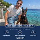 Friends in matching Men's Scuttle Sideshow Custom Dog Face Beach Shorts — a group gift photo