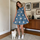 Full-length photo with the pet printed all over this Women's Scuttle Sideshow Custom Cat Face Tank Dress