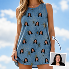 Woman wearing Women's Scuttle Sideshow Custom Face Tank Dress — custom faces printed all-over