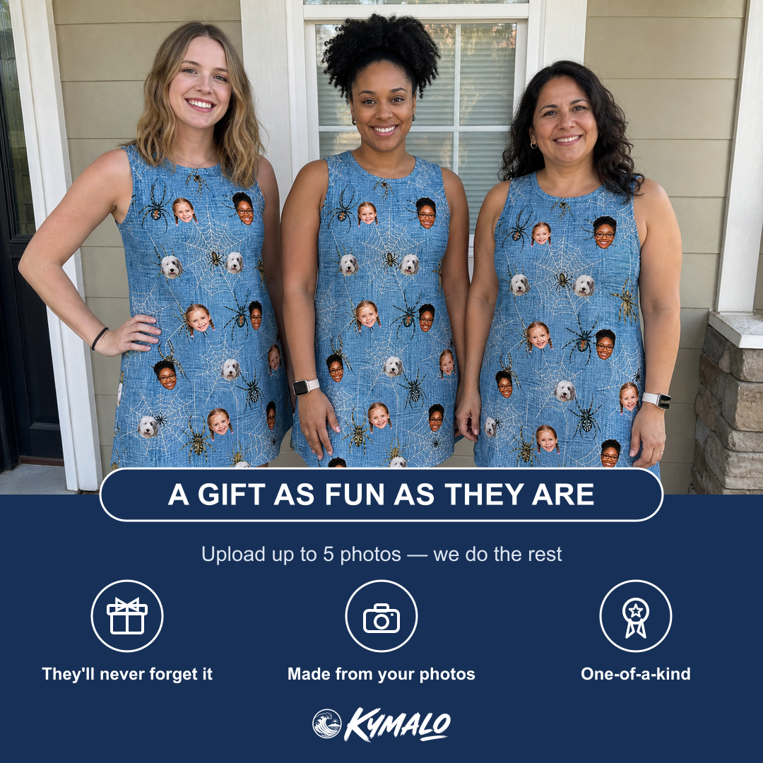 Friends in matching Women's Scuttle Sideshow Custom Face Tank Dress — a group gift photo
