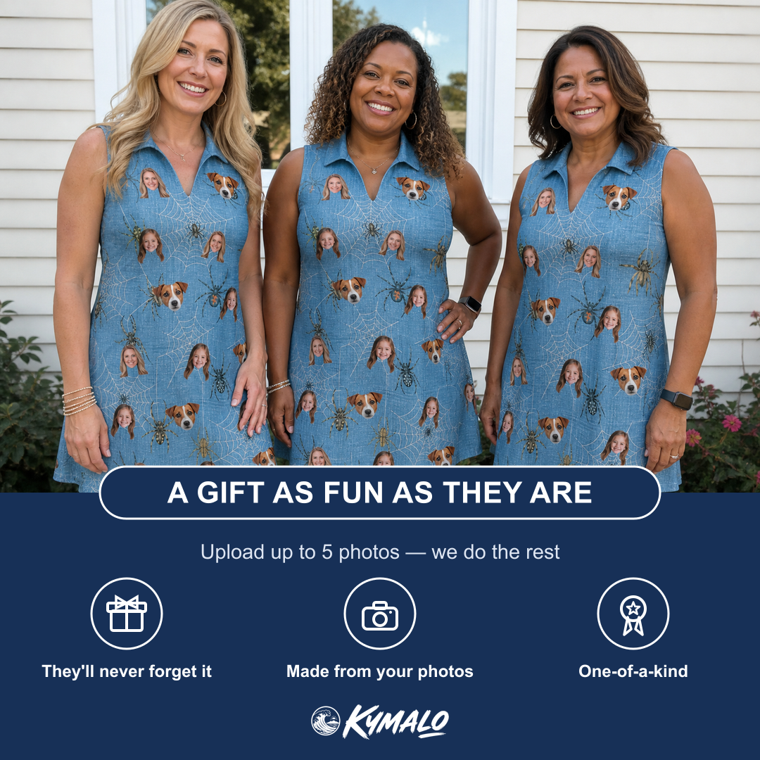 Friends in matching Women's Scuttle Sideshow Custom Face V-Neck Dress — a group gift photo