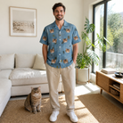 Full-length photo with the pet printed all over this Men's Scuttle Sideshow Custom Cat Face Hawaiian Shirt
