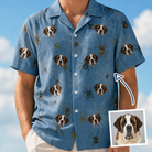 Man wearing Men's Scuttle Sideshow Custom Dog Face Hawaiian Shirt — custom faces printed all-over