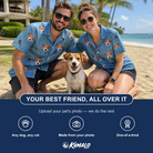 Friends in matching Men's Scuttle Sideshow Custom Dog Face Hawaiian Shirt — a group gift photo