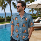 Real-life photo of someone wearing Men's Scuttle Sideshow Custom Face Hawaiian Shirt — custom faces printed all-over