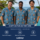 Friends in matching Men's Scuttle Sideshow Custom Face Hawaiian Shirt — a group gift photo