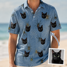 Man wearing Men's Scuttle Sideshow Custom Cat Face Polo Shirt — custom faces printed all-over