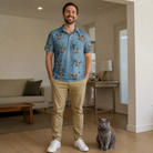 Full-length photo with the pet printed all over this Men's Scuttle Sideshow Custom Cat Face Polo Shirt